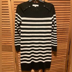 Ann Taylor Loft Black & Cream Striped Knit Sweater Dress